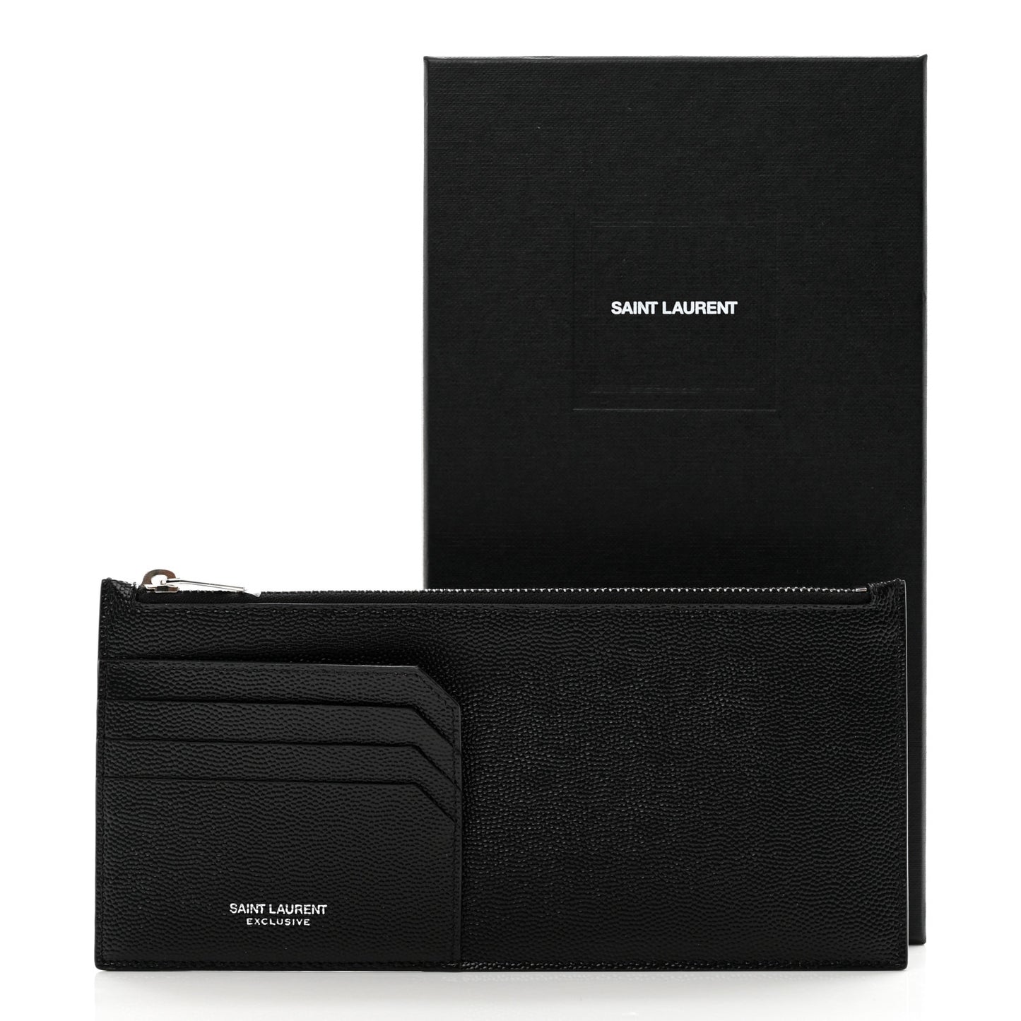 Grained Calfskin Zip Pouch Card Holder Black