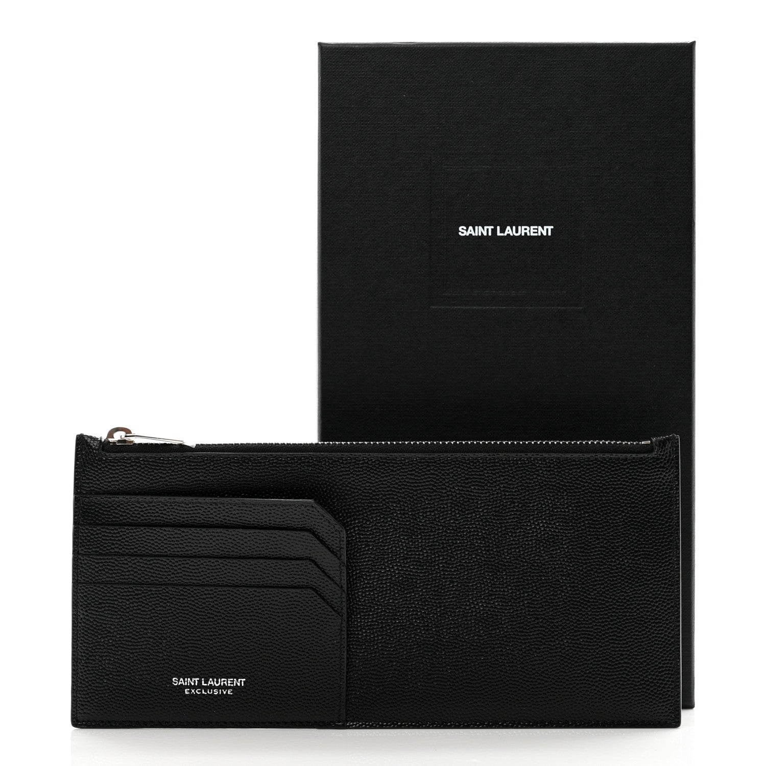 Saint Laurent Grained Calfskin Zip Pouch Card Holder Black 8 of 8