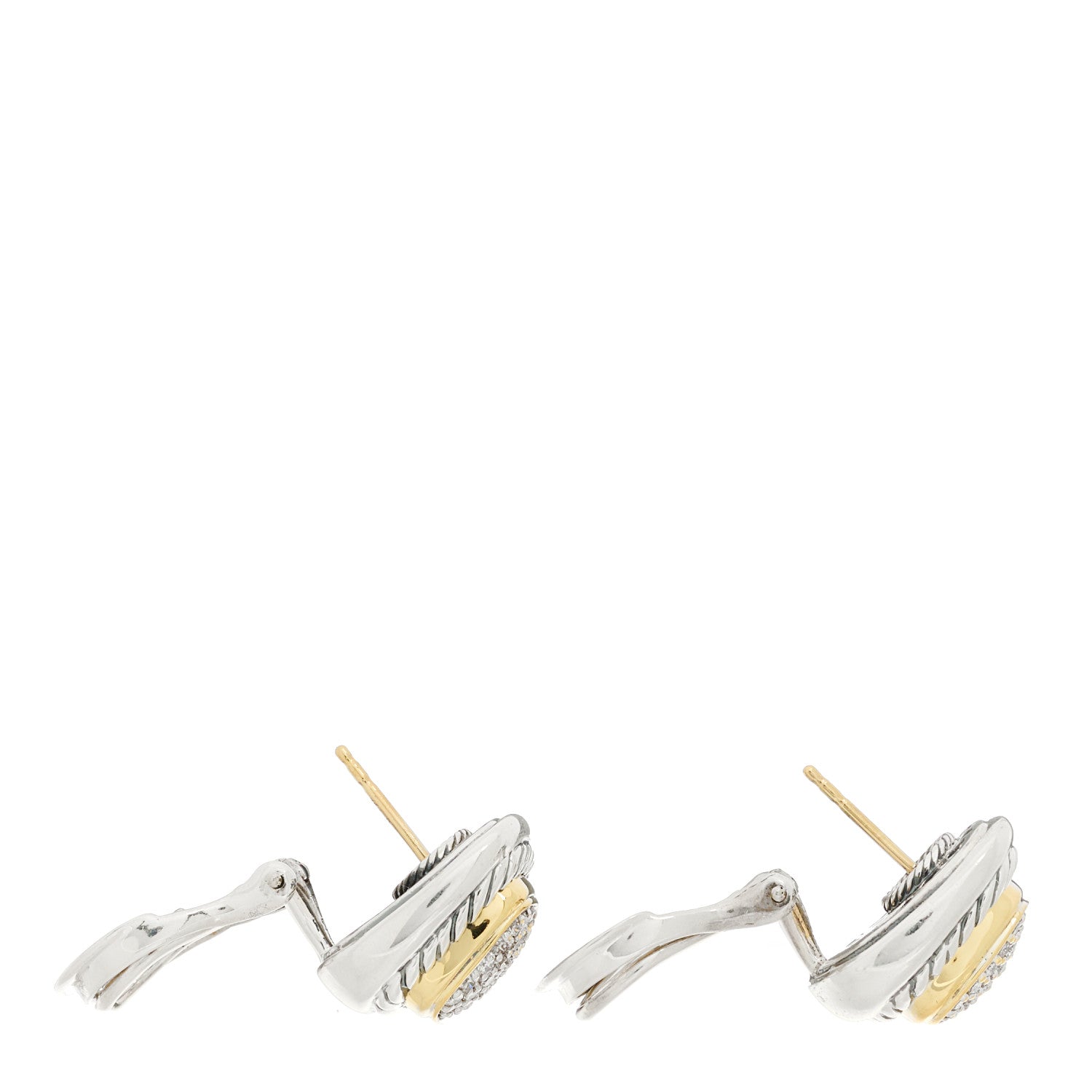 David Yurman Sterling Silver 18K Yellow Gold Diamond Albion Pave Earrings 3 of 4
