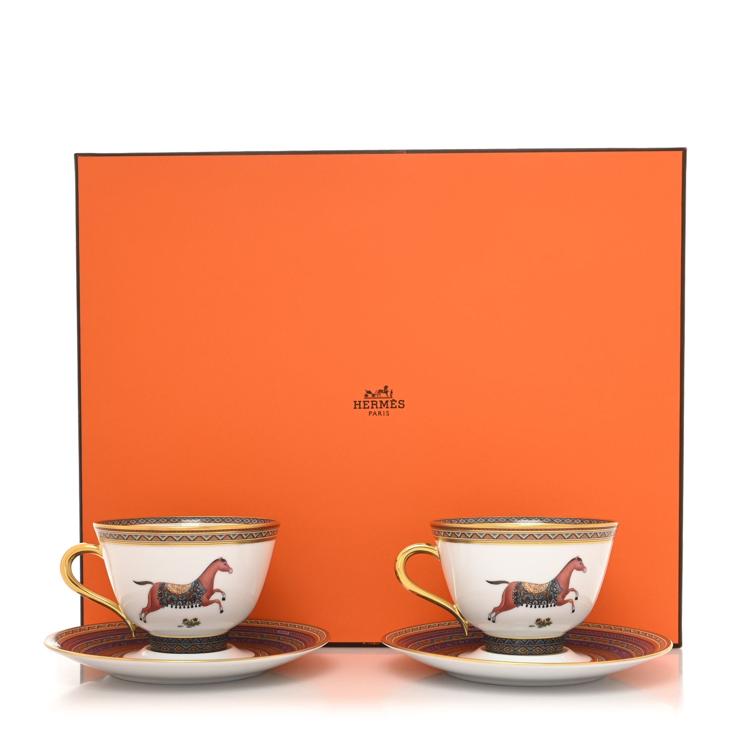 Porcelain Cheval d'Orient Tea Cup and Saucer Set of 2