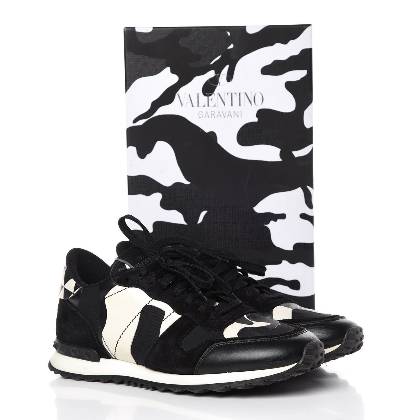 Nappa Suede Camouflage Mens Rockrunner Sneakers 44 Black White