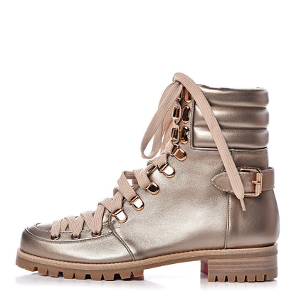 Christian Louboutin Metallic Calfskin Who Runs Flat Boots 38 Colombe 1 of 9