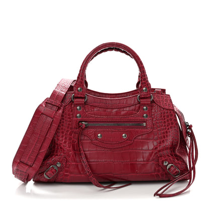 Balenciaga Calfskin Crocodile Embossed Neo Classic Silver Hardware S City Raspberry 1 of 12
