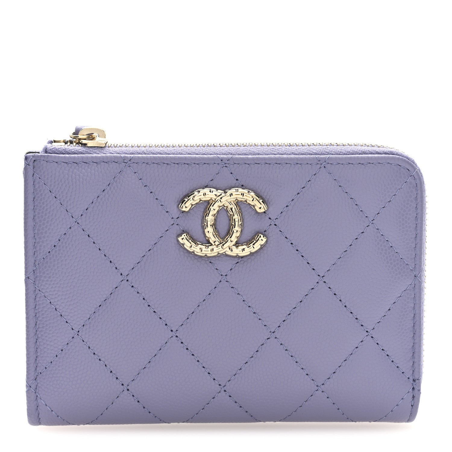 Chanel Caviar Quilted CC Zip Around Card Holder Wallet Purple