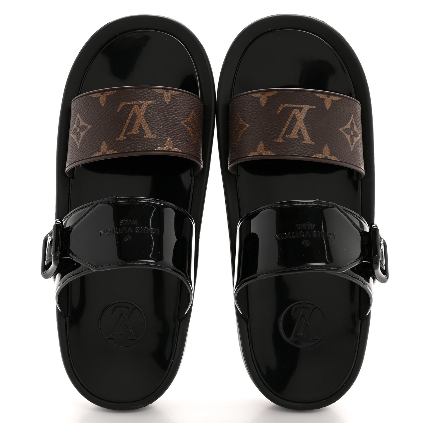 Monogram Sunbath Flat Mule Sandals 38 Black