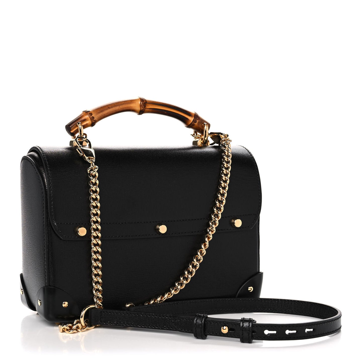 Calfskin Small Padlock Bamboo Shoulder Bag Black