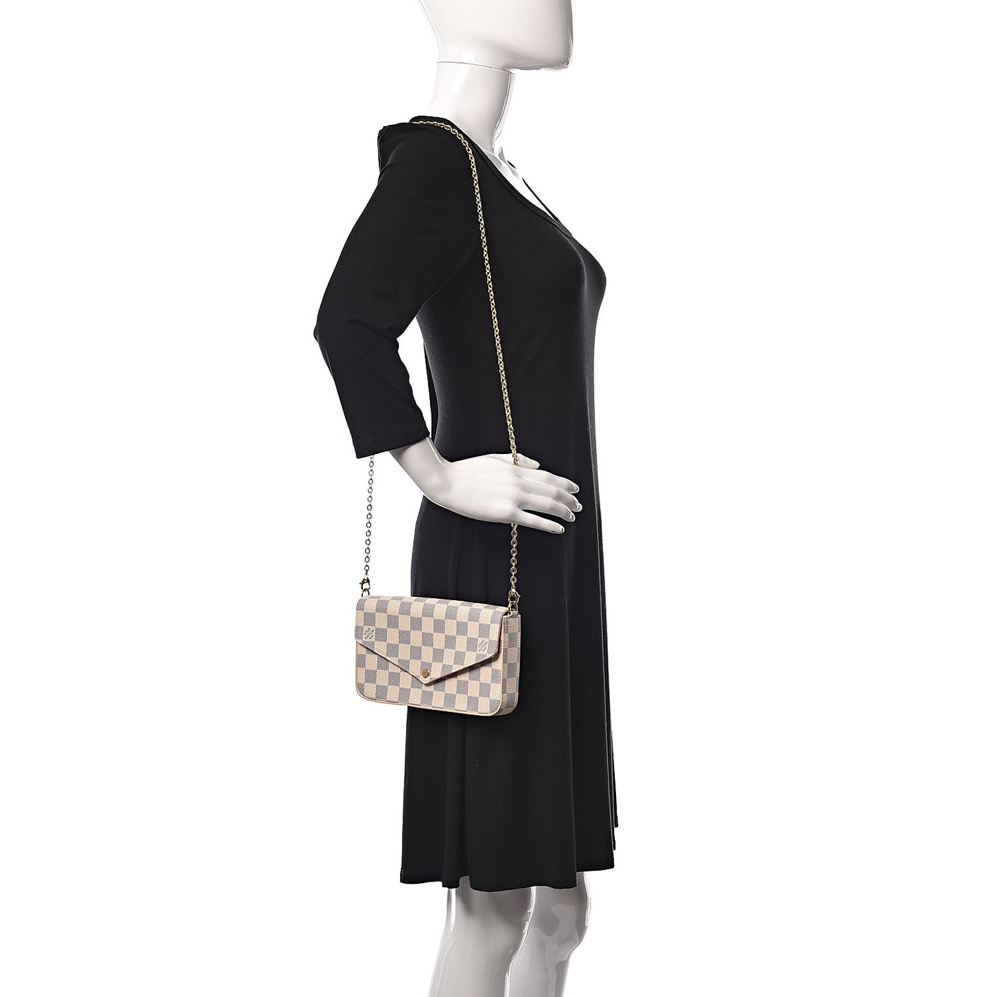 Damier Azur Pochette Felicie Chain Wallet Rose Ballerine