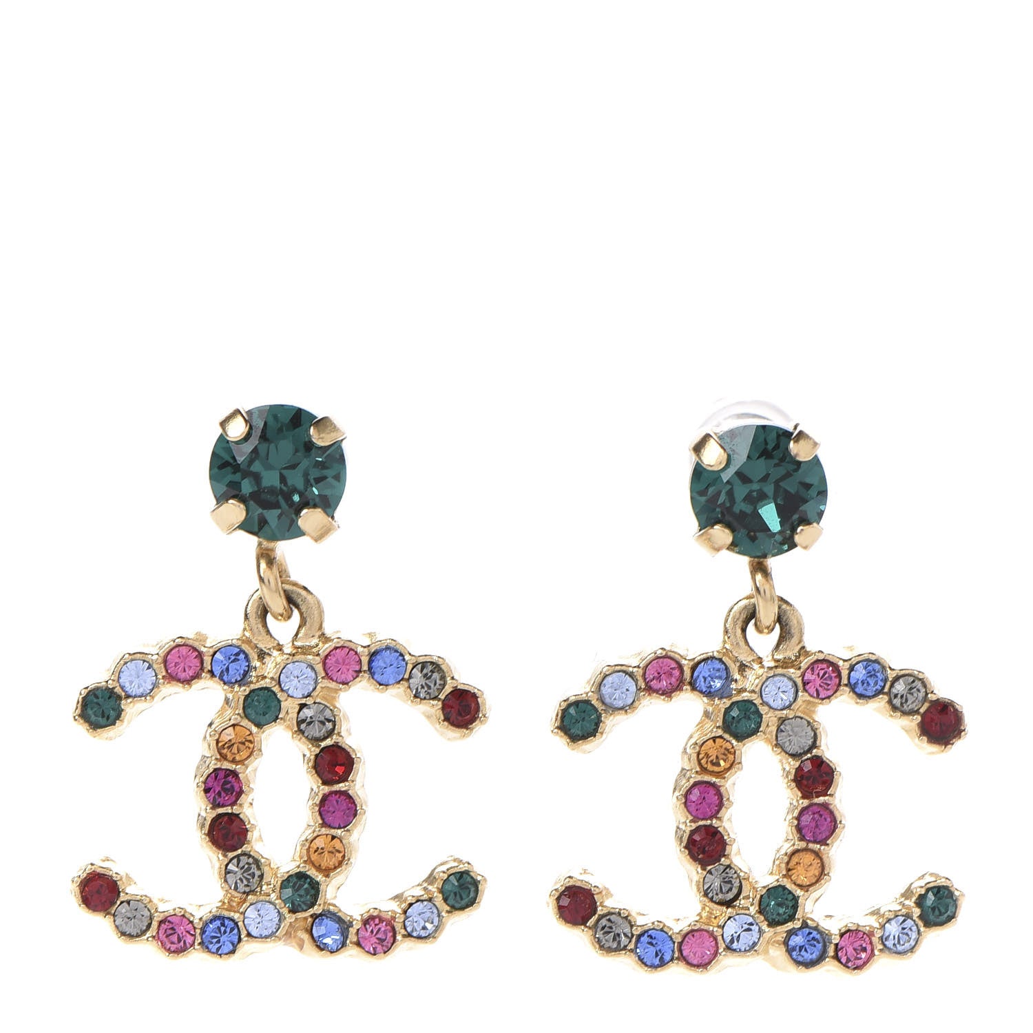 Chanel Crystal Over The Rainbow CC Drop Earrings Gold Multicolor 1 of 5