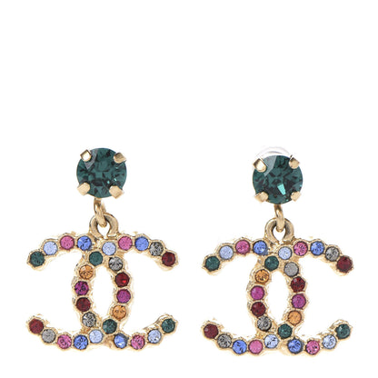 Chanel Crystal Over The Rainbow CC Drop Earrings Gold Multicolor 1 of 5