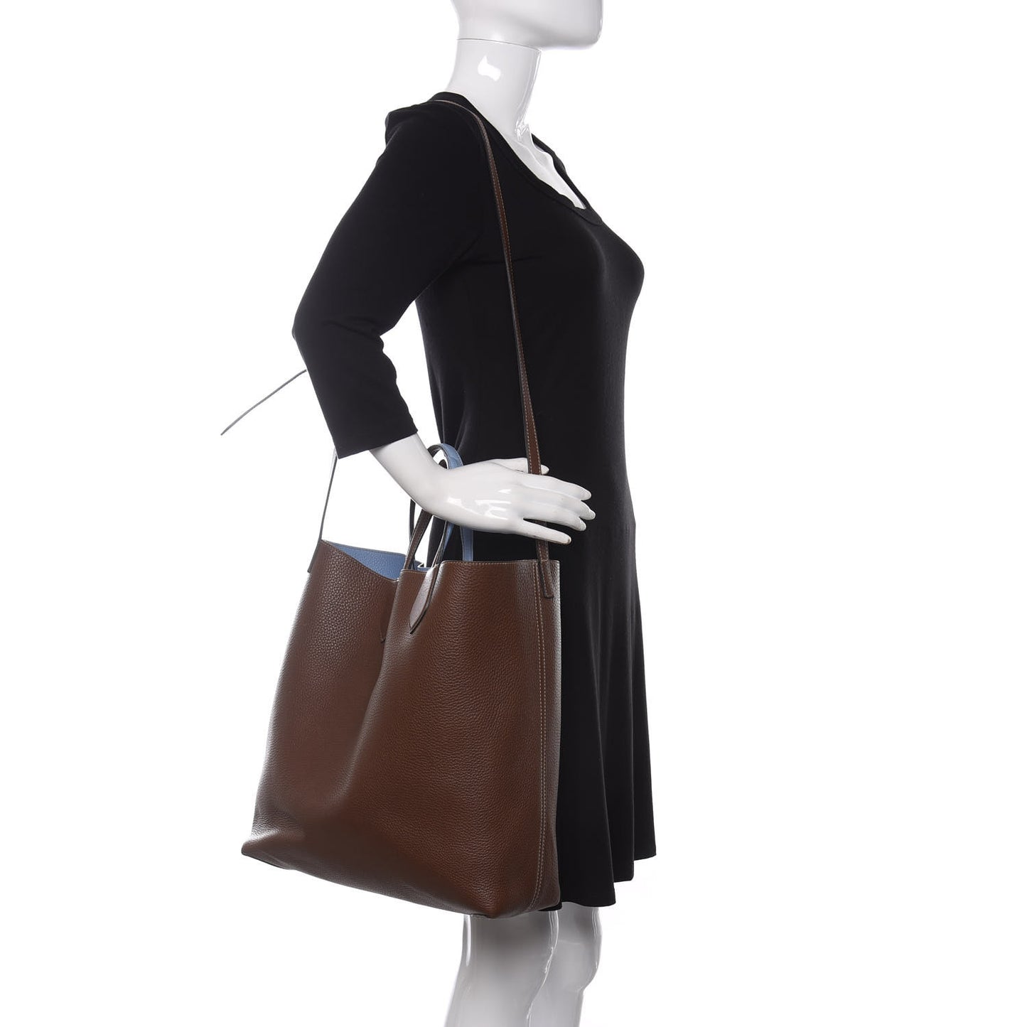 Cellarius Calfskin Bi-Color Medium Ramble Reversible Tote Nut Brown Mineral Blue