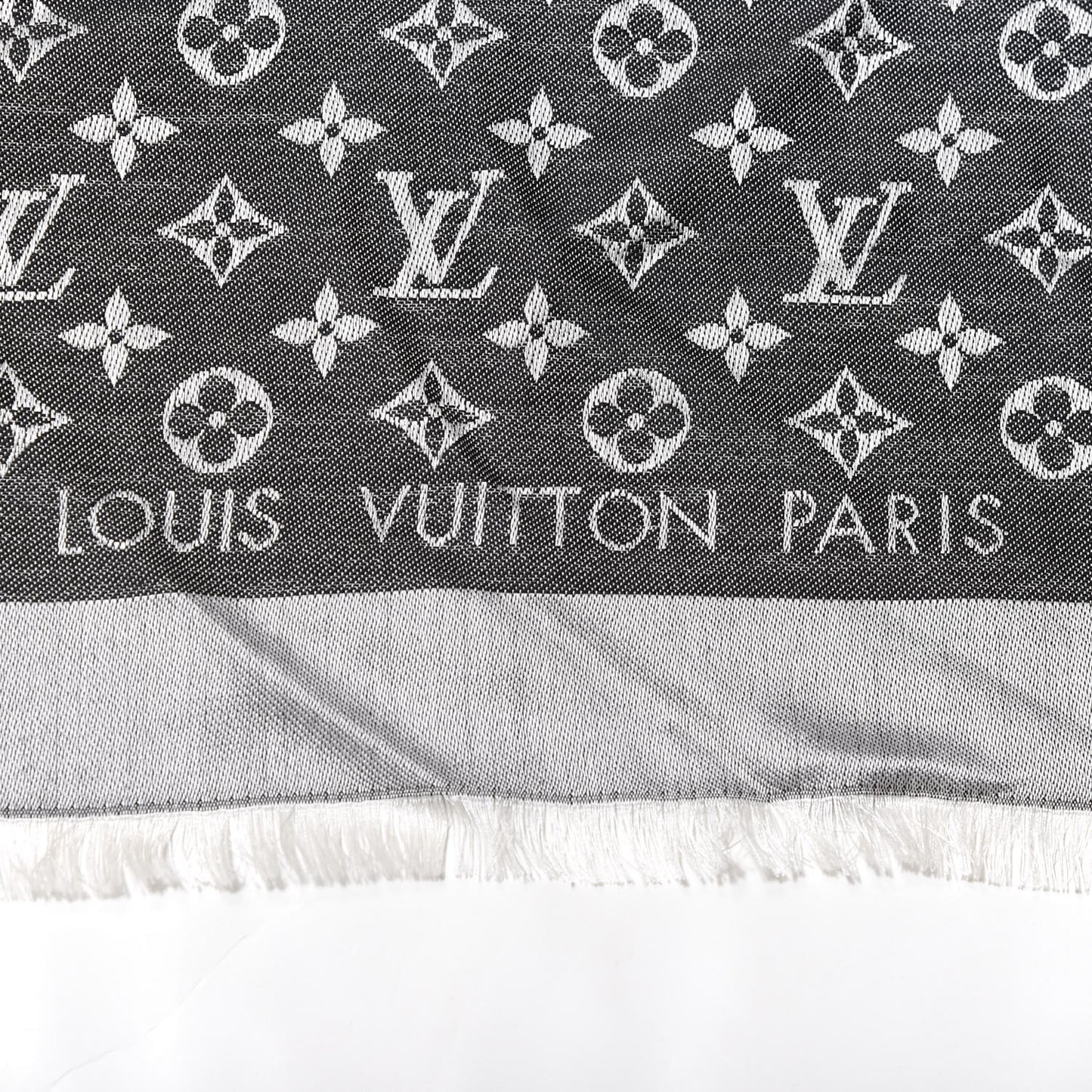 Wool Silk Monogram Denim Shawl Black