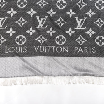 Louis Vuitton Wool Silk Monogram Denim Shawl Black 2 of 4