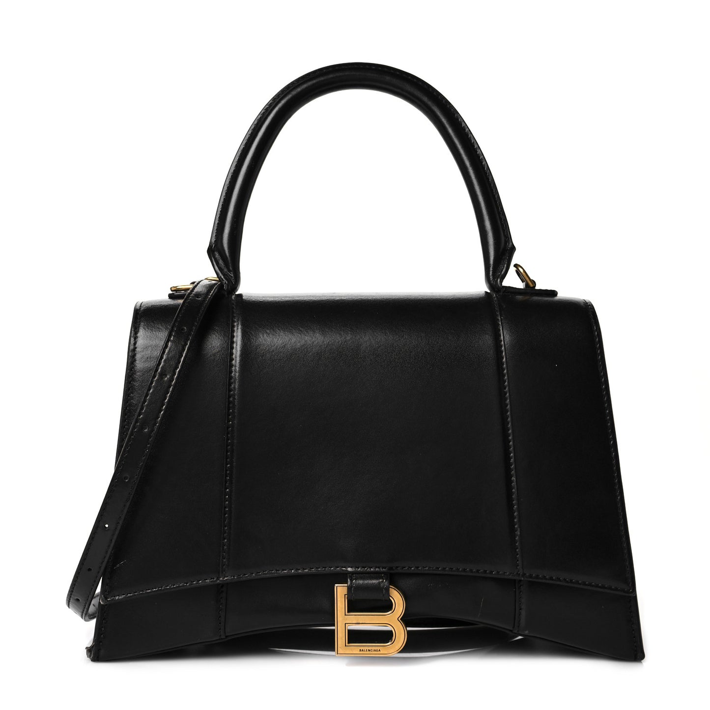 Shiny Box Calfskin Medium Hourglass Top Handle Bag Black