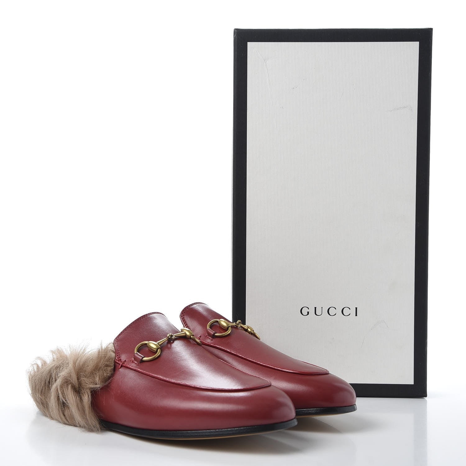 Gucci Betis Glamour Calfskin Fur Womens Princetown Slippers 37.5 Hibiscus Red Naturale 10 of 10