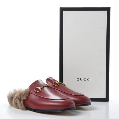 Gucci Betis Glamour Calfskin Fur Womens Princetown Slippers 37.5 Hibiscus Red Naturale 10 of 10