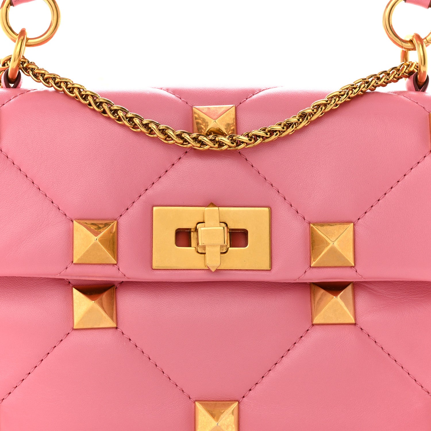 Valentino Garavani Nappa Medium Roman Stud Shoulder Bag Flamingo Pink 7 of 15