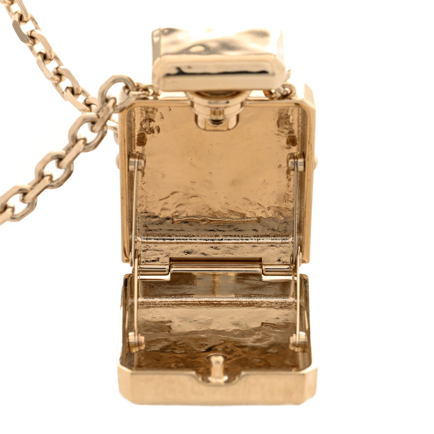 Chanel Metal Pearl Perfume Bottle CC Locket Necklace Gold 3 of 5