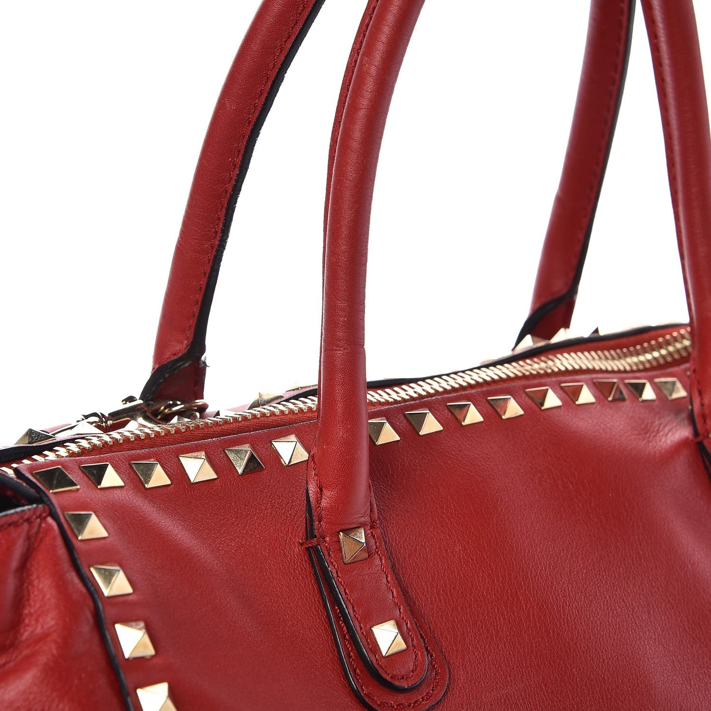 Calfskin Rockstud Top Handle Satchel Rosso Valentino