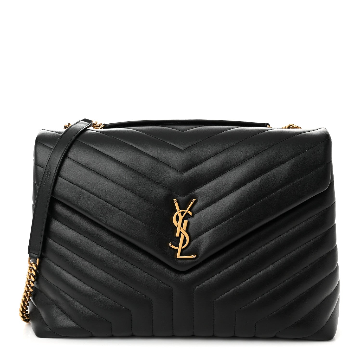 Saint Laurent Calfskin Y Quilted Monogram Large Loulou Chain Satchel Black 1 of 11