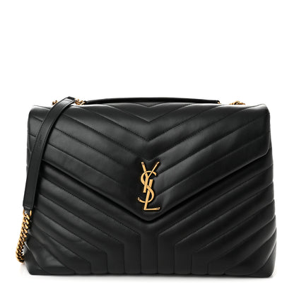 Saint Laurent Calfskin Y Quilted Monogram Large Loulou Chain Satchel Black 1 of 11