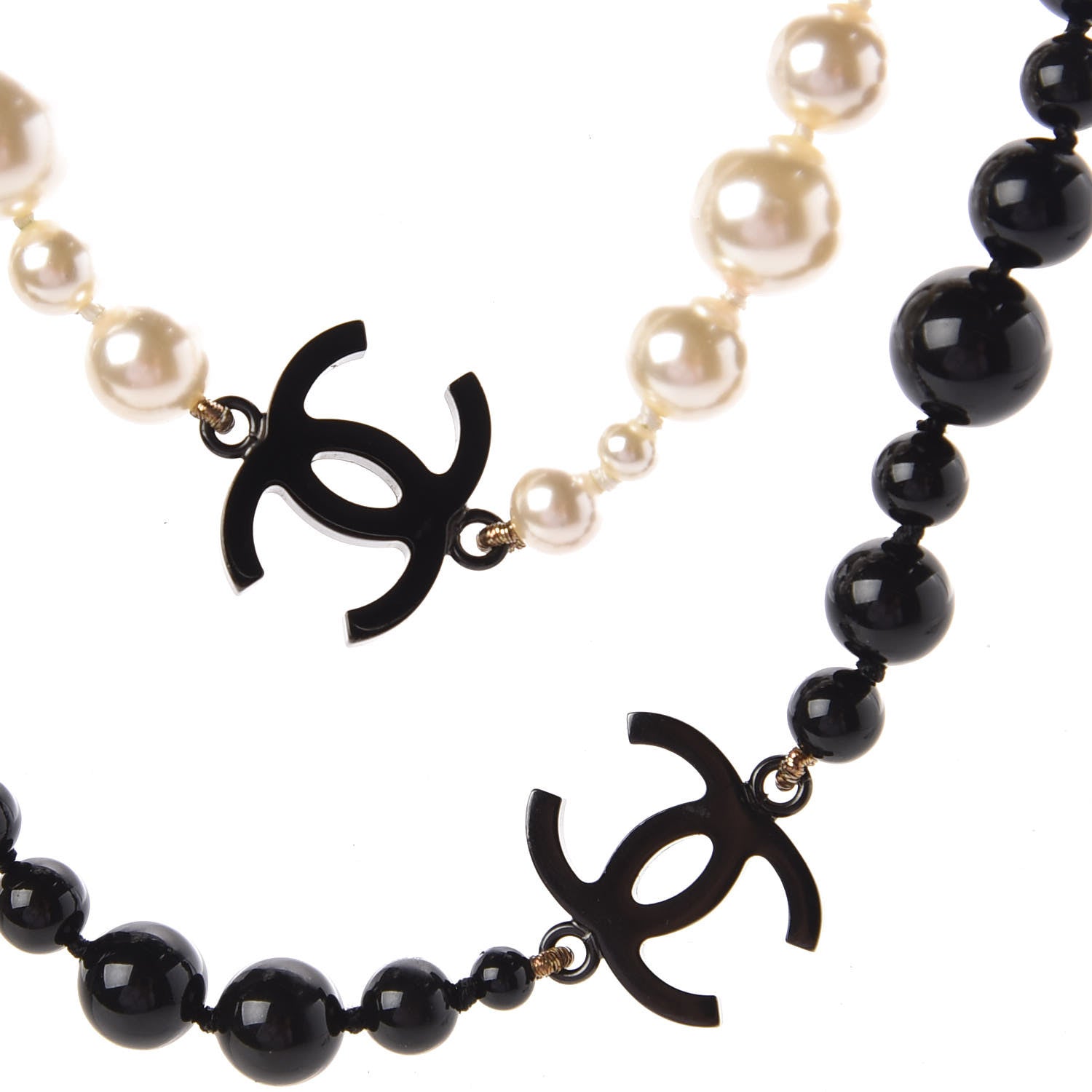 Chanel Pearl Beaded CC Long Necklace Black White 4 of 6