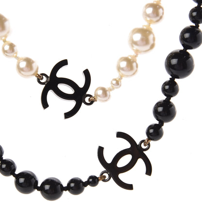 Chanel Pearl Beaded CC Long Necklace Black White 4 of 6
