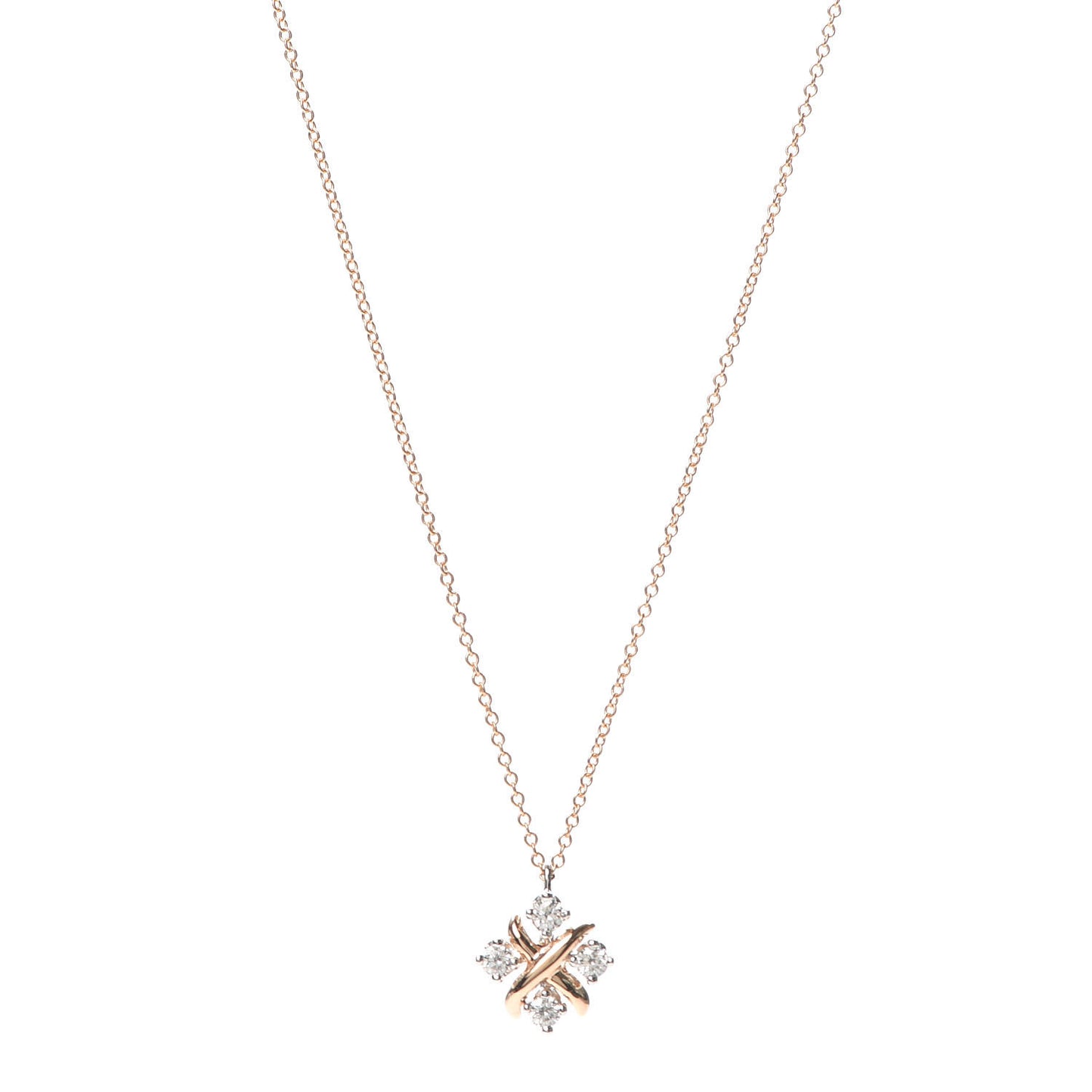 18K Rose Gold Platinum Diamond Schlumberger Lynn Pendant Necklace