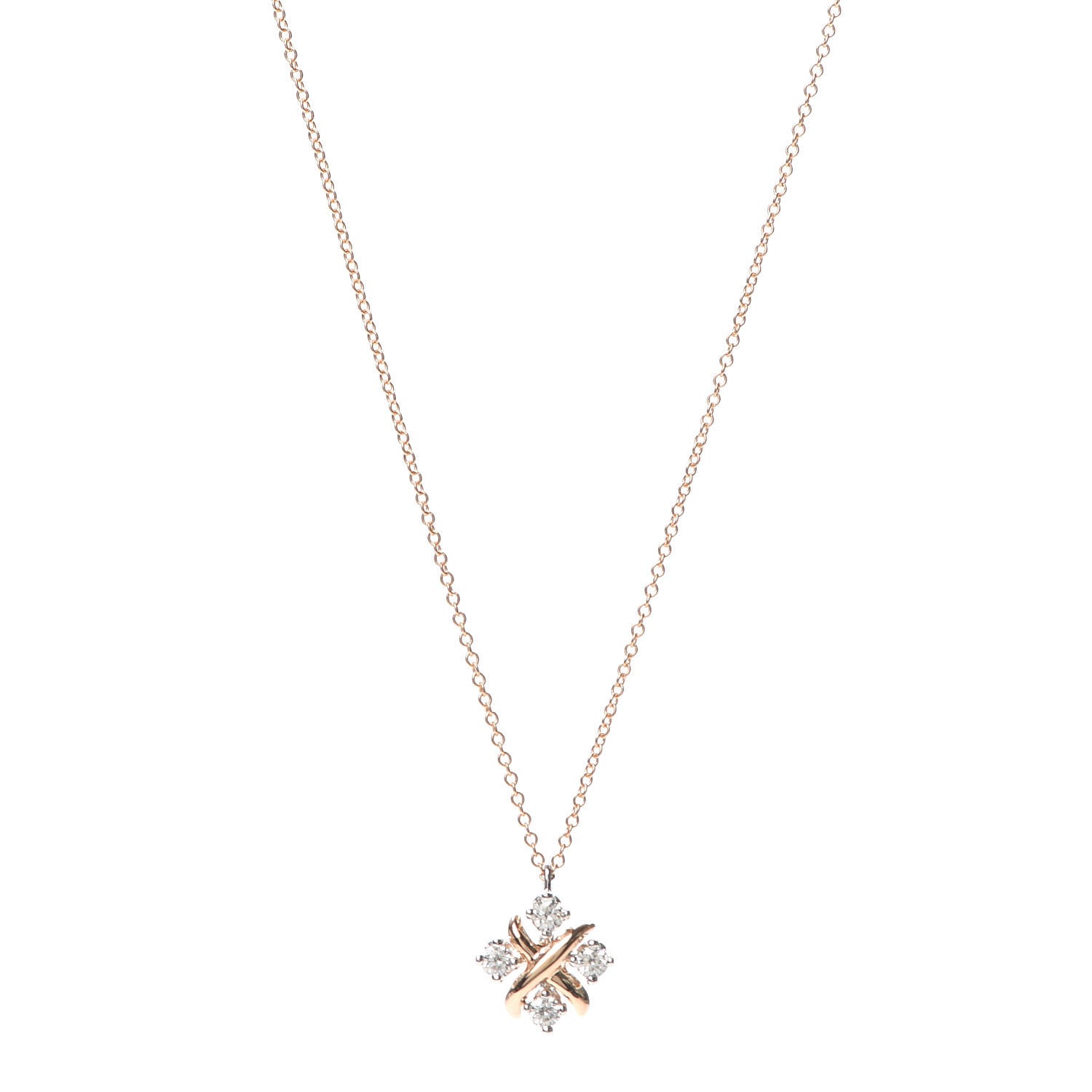 Tiffany 18K Rose Gold Platinum Diamond Schlumberger Lynn Pendant Necklace 1 of 6