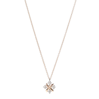 Tiffany 18K Rose Gold Platinum Diamond Schlumberger Lynn Pendant Necklace 1 of 6
