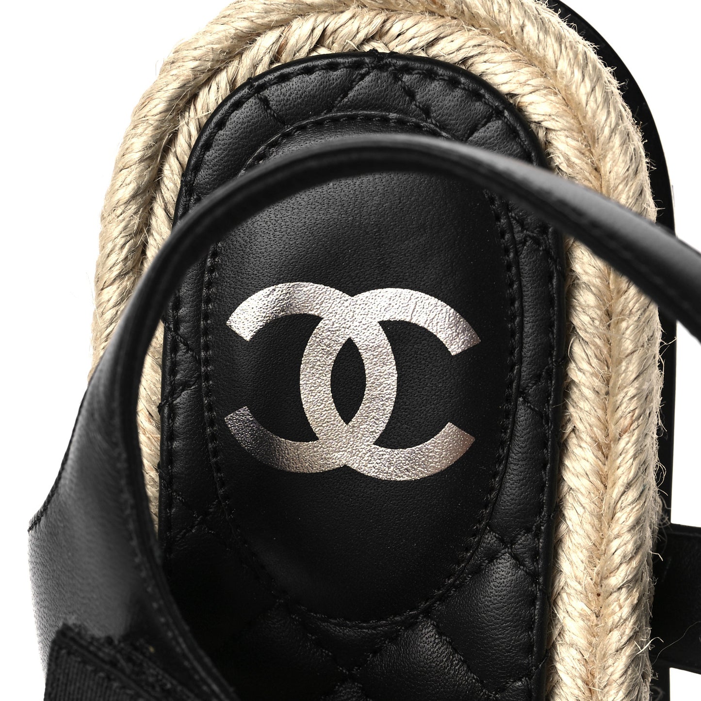 Stretch Fabric Lambskin CC Flat Sandals 37 Black