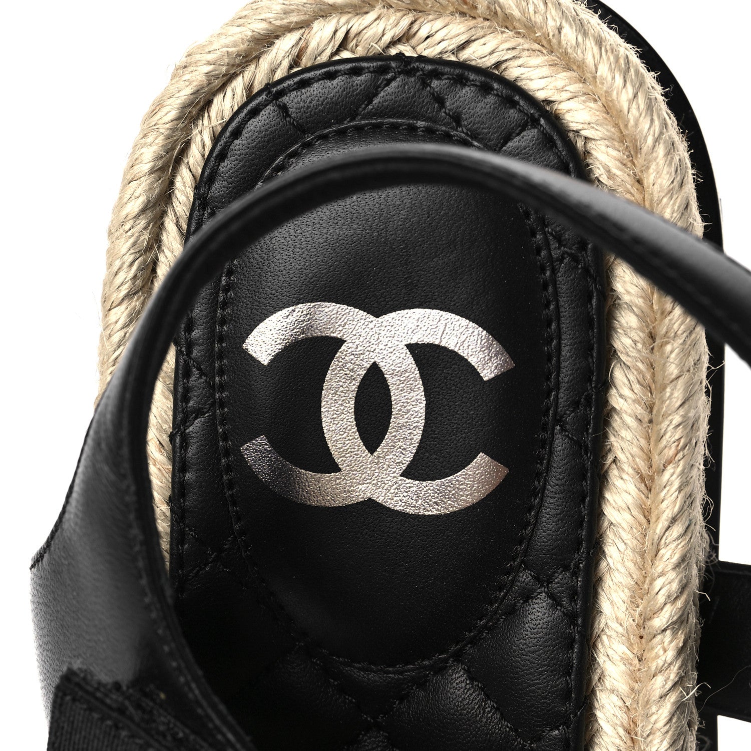 Chanel Stretch Fabric Lambskin CC Flat Sandals 37 Black 7 of 10