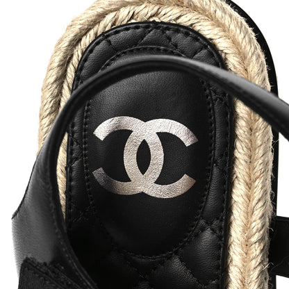 Chanel Stretch Fabric Lambskin CC Flat Sandals 37 Black 7 of 10