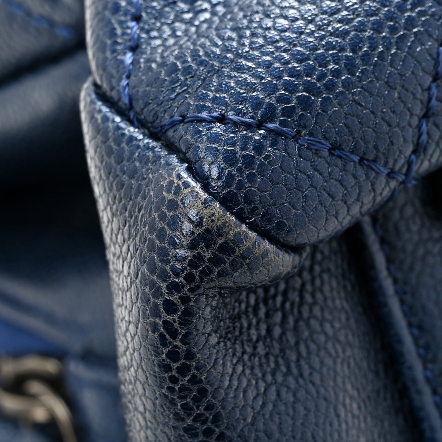 Iridescent Caviar Quilted Small Chic Tote  Dark Blue