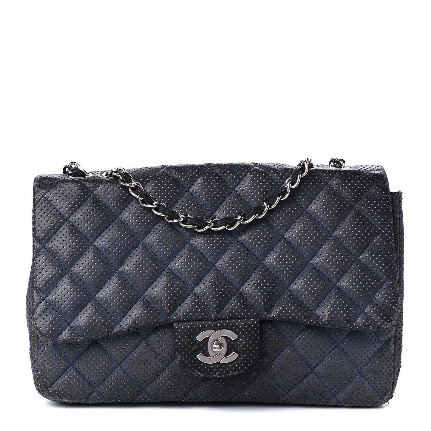 Lambskin Perforated Jumbo Single Flap Blue
