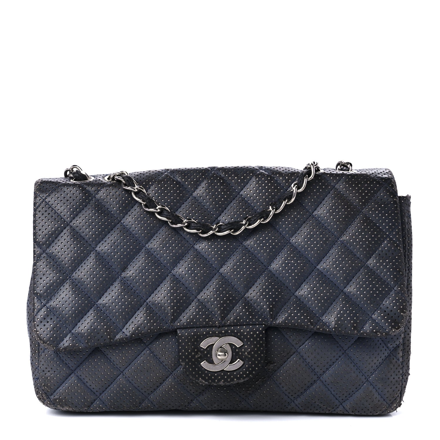 Chanel Lambskin Perforated Jumbo Single Flap Blue 1 of 15
