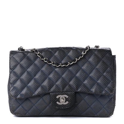 Chanel Lambskin Perforated Jumbo Single Flap Blue 1 of 15