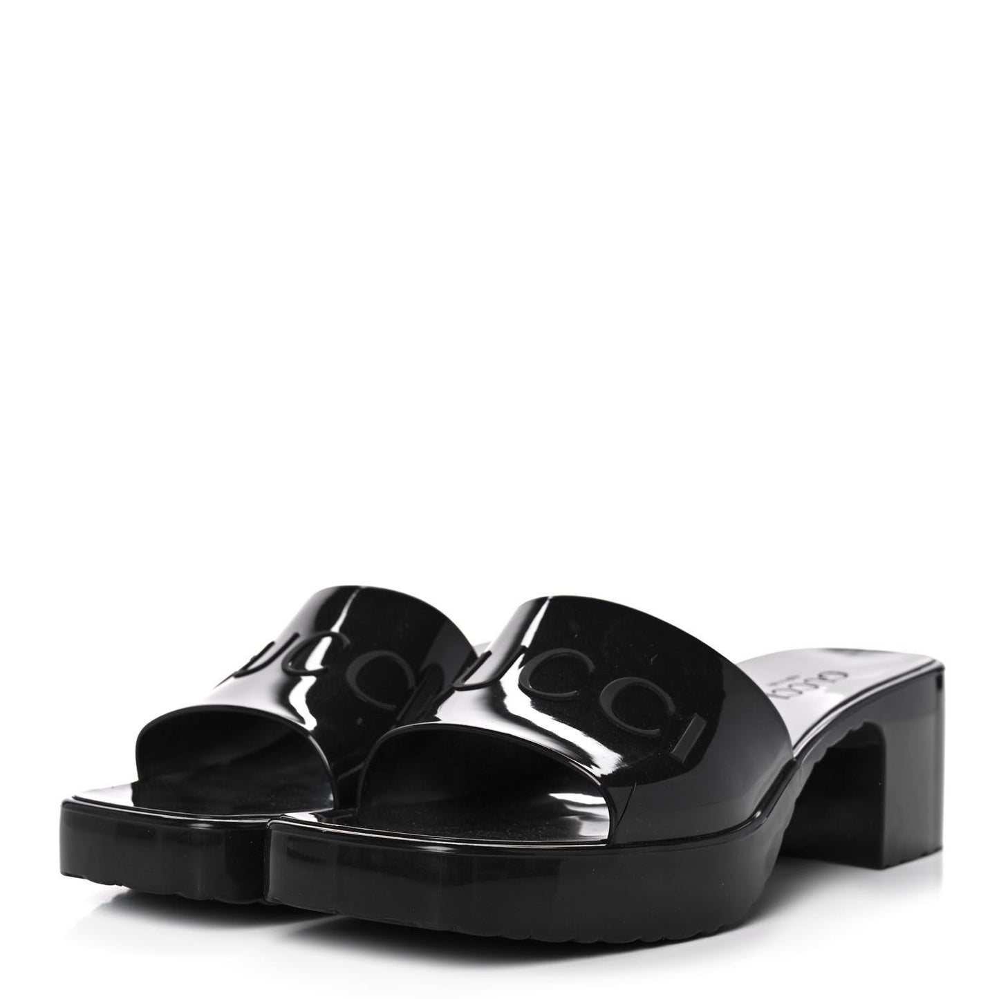 Rubber Gucci Logo Womens Platform 20/60mm Slide Sandals 37 Black