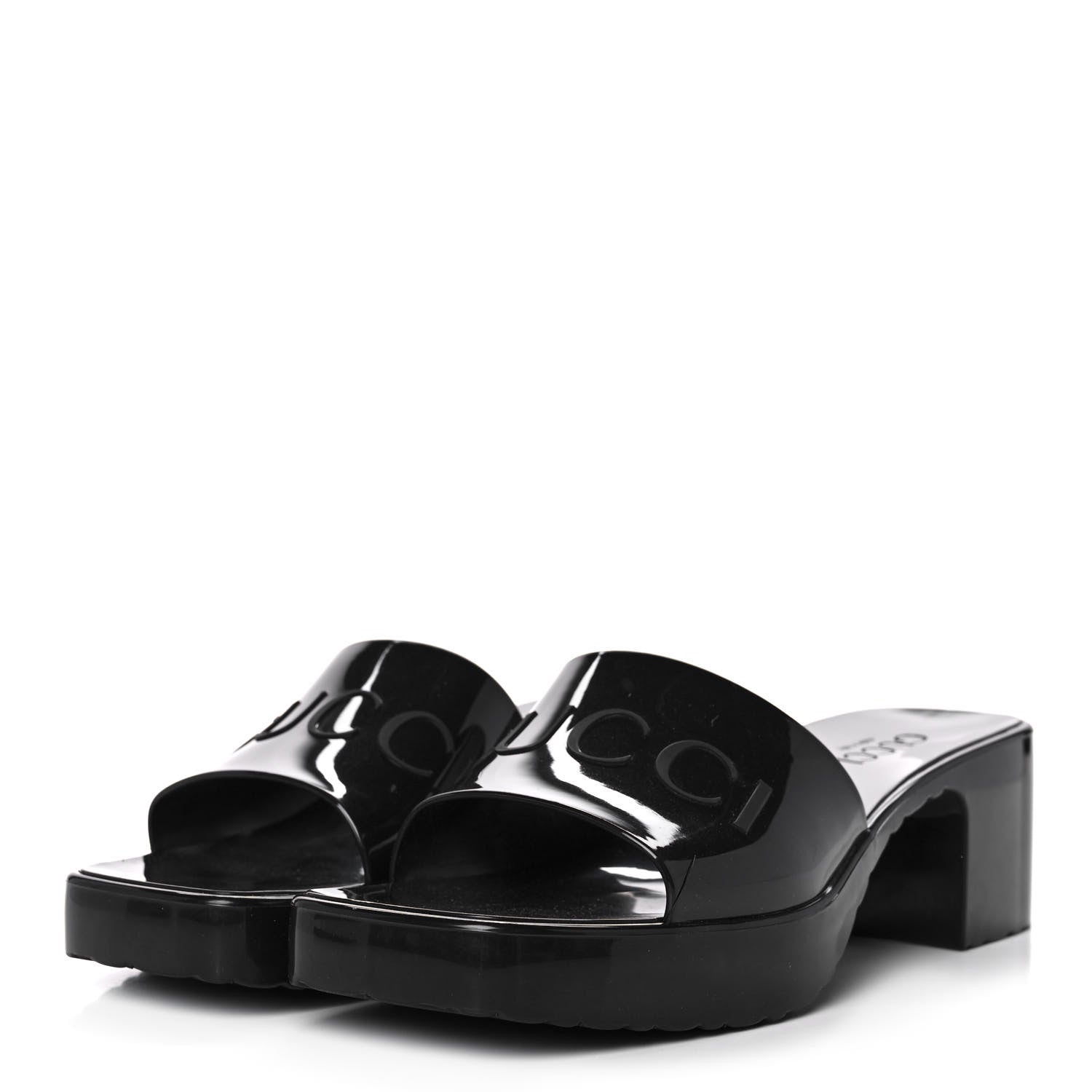 Gucci Rubber Gucci Logo Womens Platform 20/60mm Slide Sandals 37 Black 3 of 9