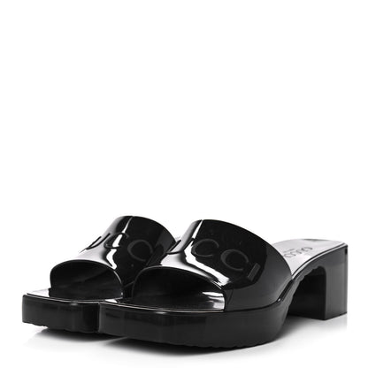 Gucci Rubber Gucci Logo Womens Platform 20/60mm Slide Sandals 37 Black 3 of 9