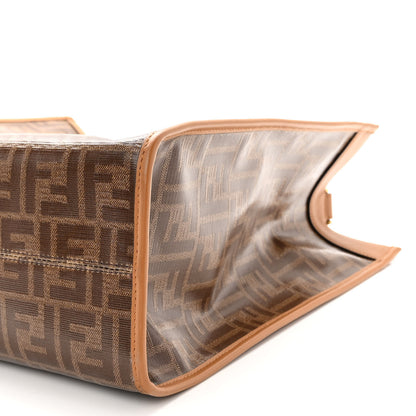 Fendi Glazed Fabric Vitello Century Plexiglass FF 1974 Stamp Patch Medium Runaway Shopper Tote Mogano Panna Nocciola 17 of 17