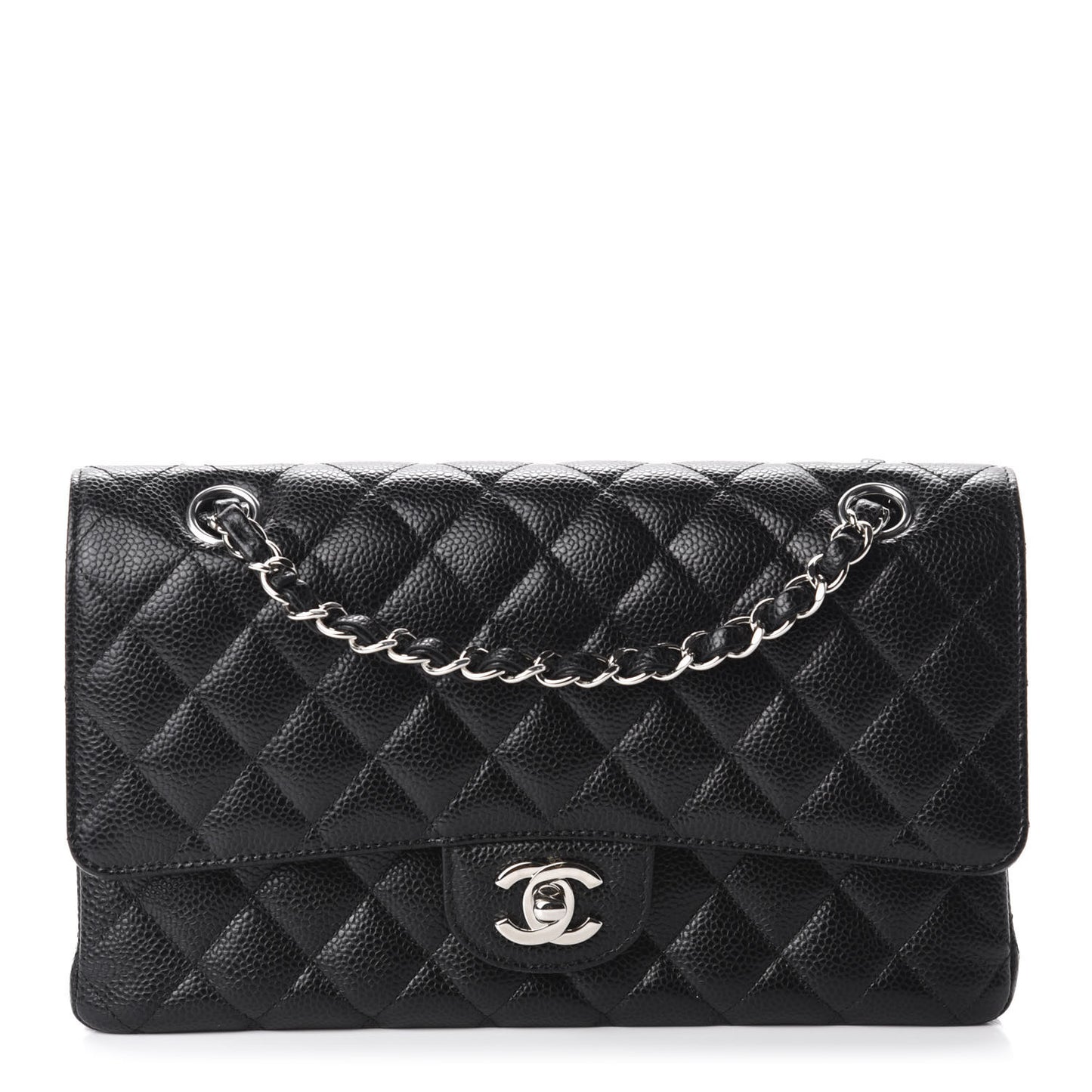 Caviar Quilted Medium Double Flap Black