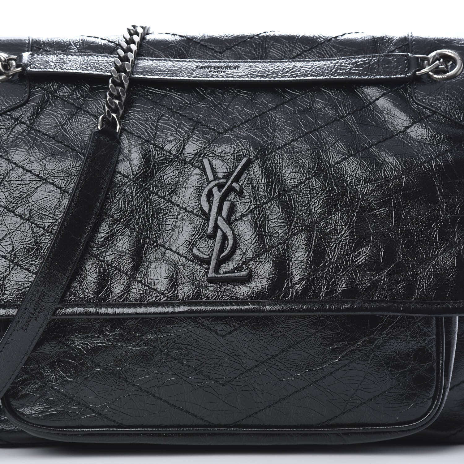 Saint Laurent Crinkled Calfskin Matelasse Monogram Large Niki Chain Satchel Black 8 of 10