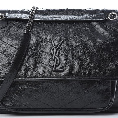 Saint Laurent Crinkled Calfskin Matelasse Monogram Large Niki Chain Satchel Black 8 of 10