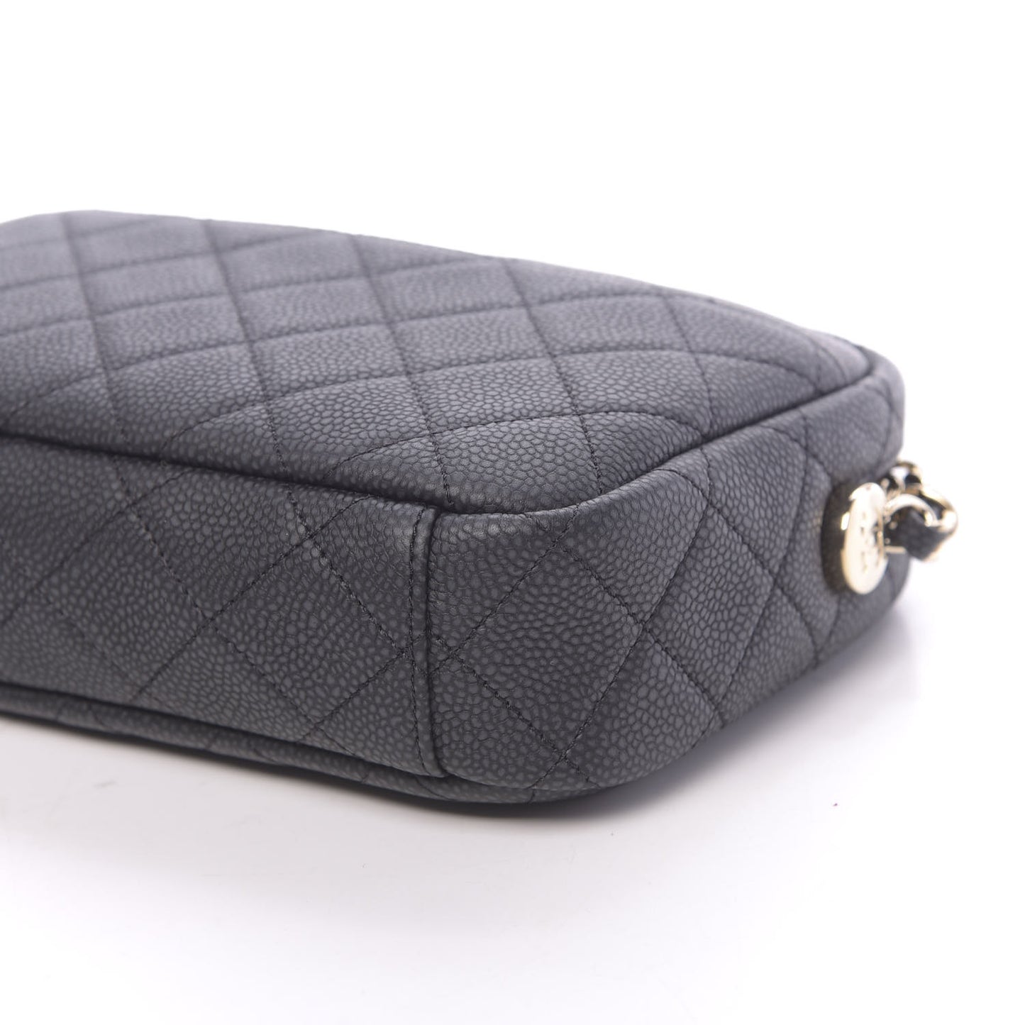 Iridescent Caviar Quilted Small Coco Tassel Camera Case Black