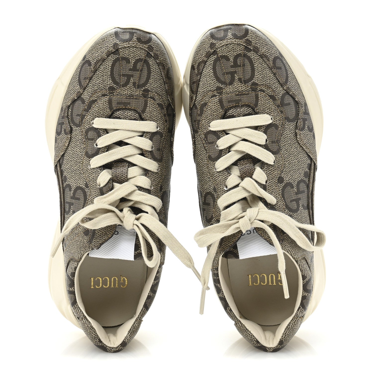 Gucci Maxi GG Supreme Monogram Gucci 100 Womens Rhyton Sneakers 37 Beige Ebony 2 of 10