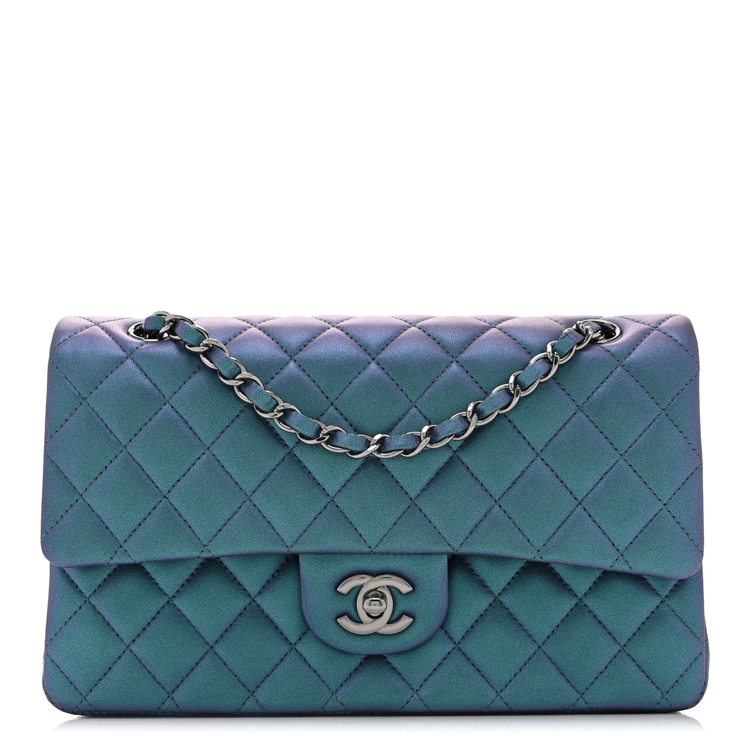 Chanel Iridescent Lambskin Quilted Medium Double Flap Turquoise 1 of 11