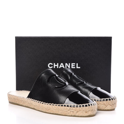 Chanel Goatskin Patent CC Espadrille Mules 40 Black 11 of 11