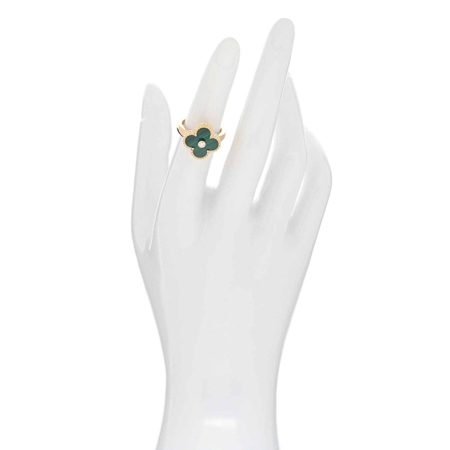 18K Yellow Gold Diamond Malachite Vintage Alhambra Ring 49 4.75