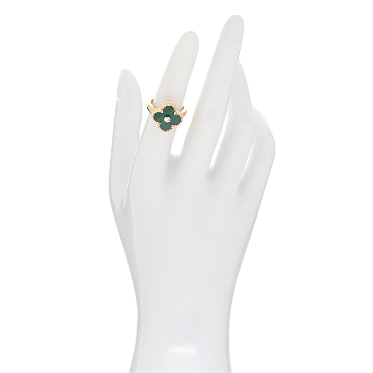 Van Cleef & Arpels 18K Yellow Gold Diamond Malachite Vintage Alhambra Ring 49 4.75 2 of 5