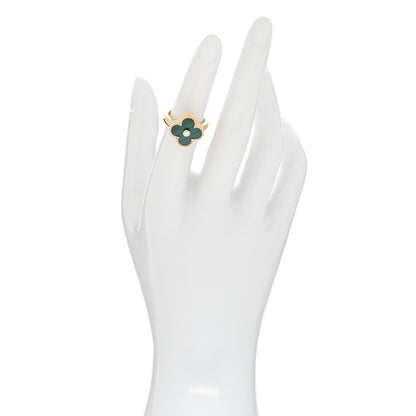 Van Cleef & Arpels 18K Yellow Gold Diamond Malachite Vintage Alhambra Ring 49 4.75 2 of 5